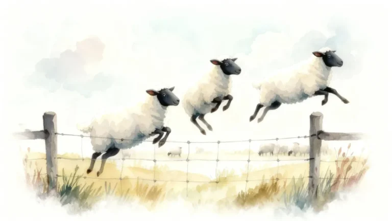 three sheep jumping